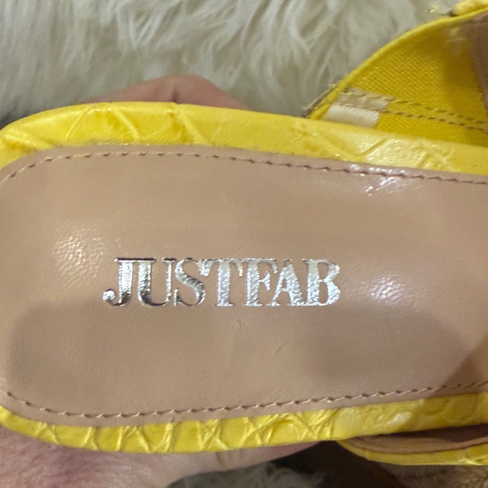 JustFab Yellow Croc Embossed Espadrille Mule Heels Size 9 - Picture 5 of 7